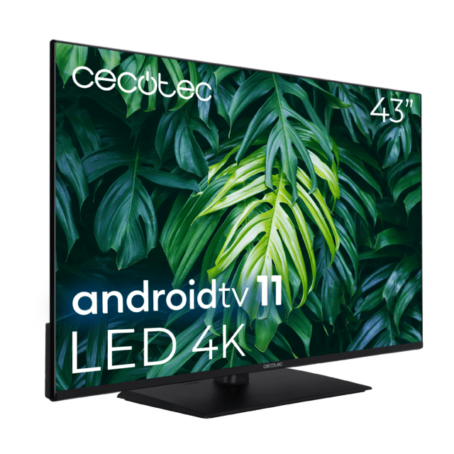 Cecotec TV Cecotec A2Z Series ALU20043Z Televisión LED 43” Con Resolución 4K UHD Sistema Operativo Android TV 11 Chromecast HDR10+ Google Voice Assistant Clase E Con Peana Central. Televisión LED 43" Smart TV