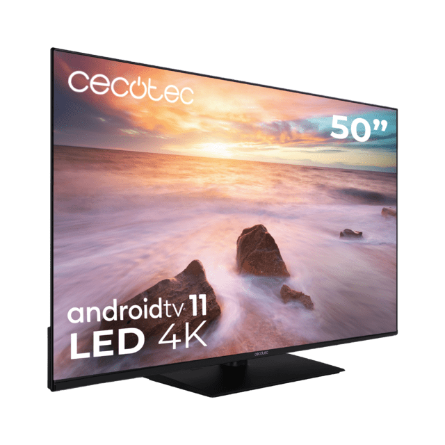Cecotec TV Cecotec A2Z Series ALU20050Z Televisión LED 50” Con Resolución 4K UHD Sistema Operativo Android TV 11 Chromecast HDR10+ Google Voice Assistant Clase E Con Peana Central. Televisión LED 50" Smart TV