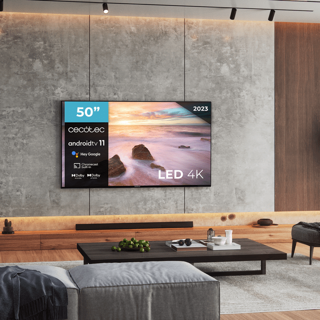 Cecotec TV Cecotec A2Z Series ALU20050ZS Televisión LED 50” Con Resolución 4K UHD Sistema Operativo Android TV 11 Chromecast HDR10+ Google Voice Assistant Clase E Con Peana Central. Televisión LED 50”