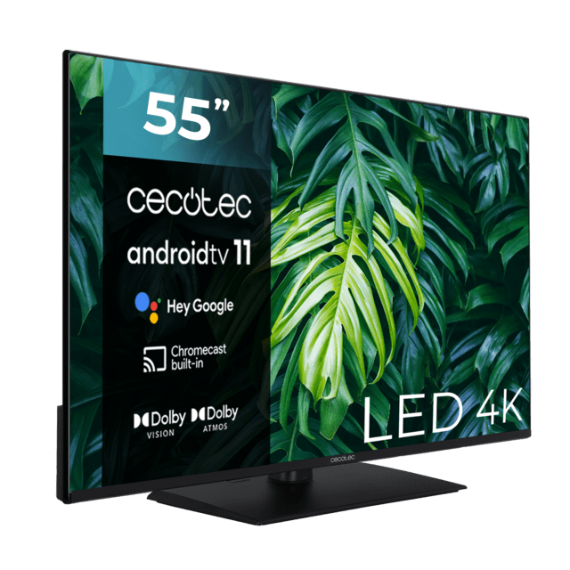 Cecotec TV Cecotec A2Z Series ALU20055ZS Televisión LED 55” Con Resolución 4K UHD Sistema Operativo Android TV 11 Chromecast HDR10+ Google Voice Assistant Clase E Con Peana Central. Televisión LED 55”