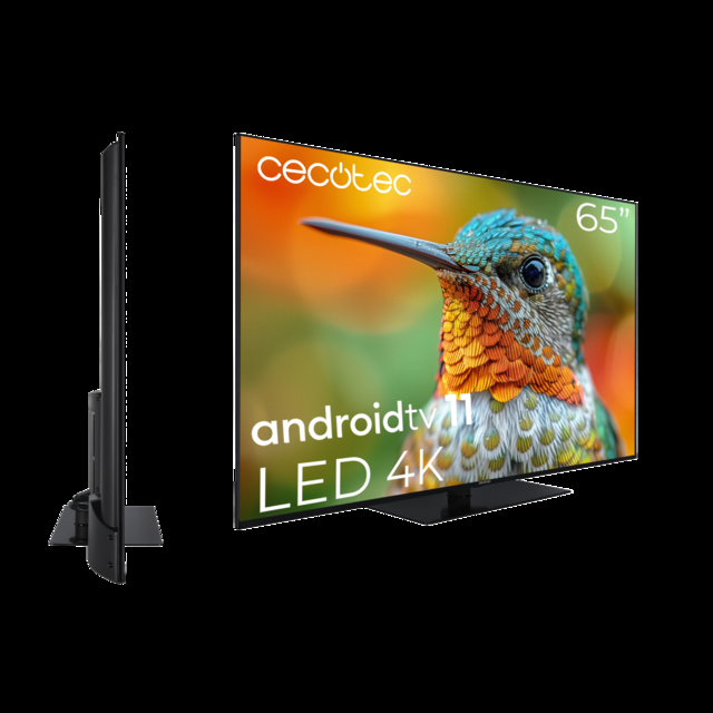 Cecotec TV Cecotec A2Z Series ALU20065Z M Televisión LED 65” Con Resolución 4K UHD Sistema Operativo Android TV 11 Chromecast HDR10+ Google Voice Assistant Clase E Con Peana Central. Televisión LED 65" Smart TV
