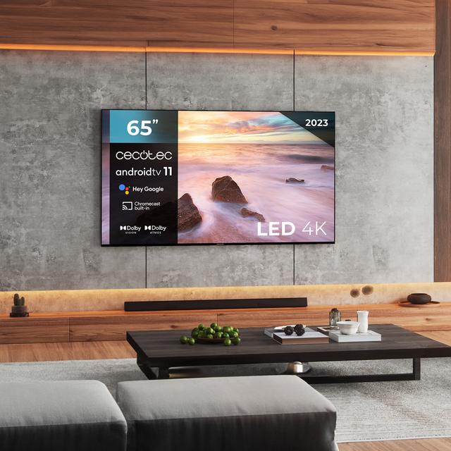 Cecotec TV Cecotec A2Z Series ALU20065Z M Televisión LED 65” Con Resolución 4K UHD Sistema Operativo Android TV 11 Chromecast HDR10+ Google Voice Assistant Clase E Con Peana Central. Televisión LED 65" Smart TV
