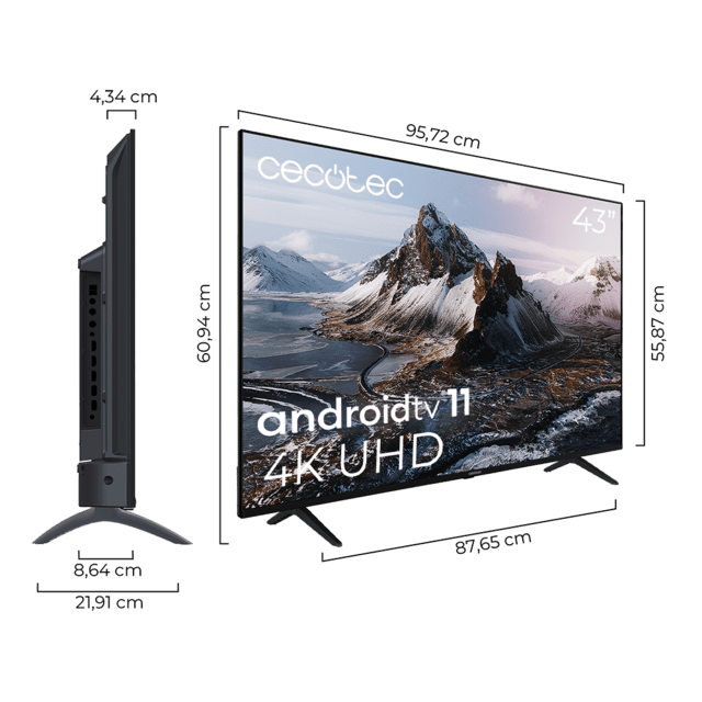 Cecotec TV Cecotec LED A3 Series ALU30043S Televisión LED De 43" Con Resolución 4K UHD Sistema Operativo Android TV 11 Google Voice Assitant Y Chromecast Sistema Dolby Vision. Televisión LED De 43"