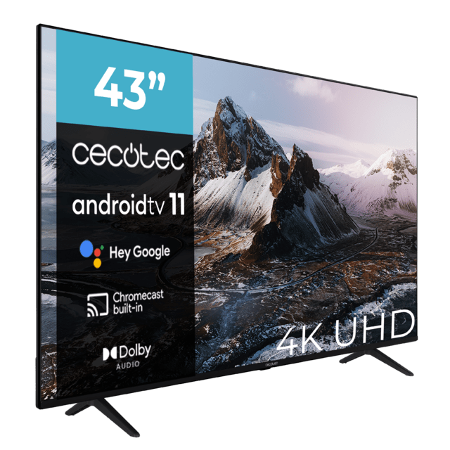 Cecotec TV Cecotec LED A3 Series ALU30043S Televisión LED De 43" Con Resolución 4K UHD Sistema Operativo Android TV 11 Google Voice Assitant Y Chromecast Sistema Dolby Vision. Televisión LED De 43"
