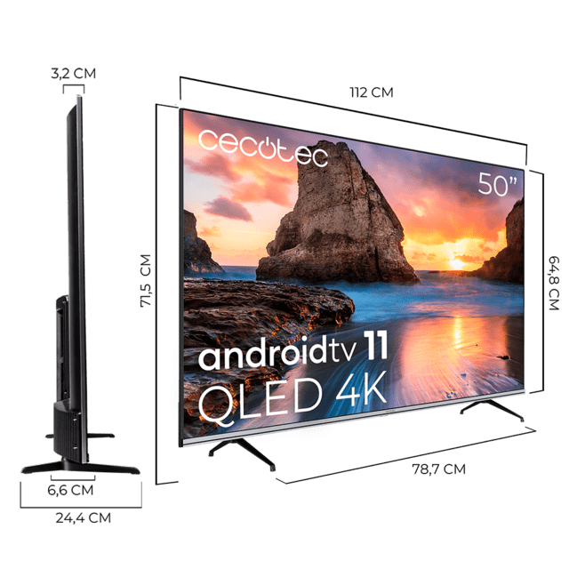 Cecotec TV Cecotec V1 Series VQU10050. Smart TV De 50" Televisores QLED Resolución 4K UHD Sistema Operativo Android TV Diseño Frameless MEMC Dolby Vision Y Dolby Atmos. Televisión QLED 50" Smart TV
