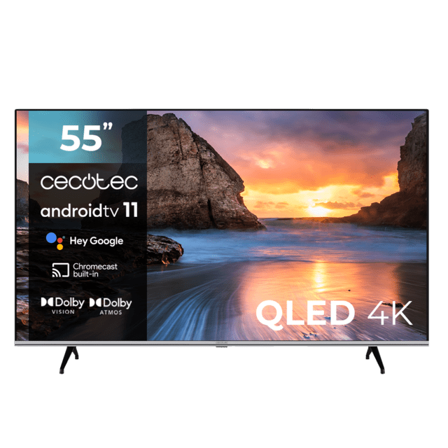 Cecotec TV Cecotec V1 series VQU10055.Smart TV de 55" Televisores QLED Resolución 4K UHD Sistema Operativo Android TV Diseño Frameless MEMC Dolby Vision y Dolby Atmos. Televisión QLED 55" Smart TV