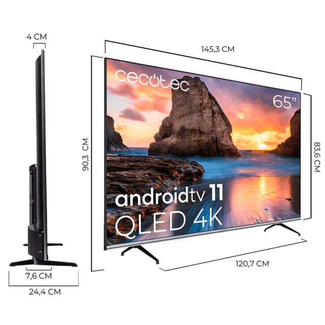Cecotec TV Cecotec V1 Series VQU10065. Smart TV De 65" Televisores QLED Resolución 4K UHD Sistema Operativo Android TV Diseño Frameless MEMC Dolby Vision Y Dolby Atmos. Televisión QLED 65" Smart TV