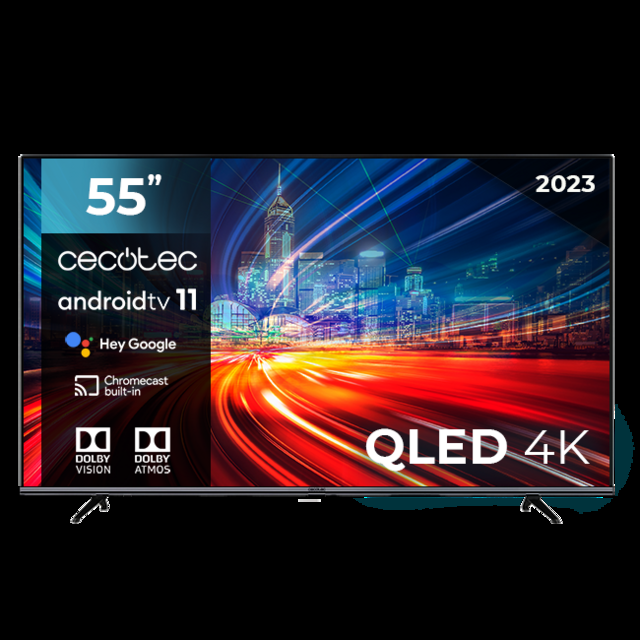 Cecotec TV Cecotec V1+ series VQU11055M+. Smart TV de 55" Televisores QLED Resolución 4K UHD Sistema Operativo Android TV Diseño Frameless MEMC Dolby Vision y Atmos Subwoofer HDR10 Televisión QLED 55" Smart TV