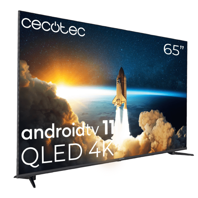 Cecotec TV Cecotec V1+ Series VQU11065+S Televisión QLED 65” Con Resolución 4K UHD Sistema Operativo Android TV 11 Subwoofers Chromecast HDR10+ Google Voice Assistant Clase E. Televisión QLED 65”