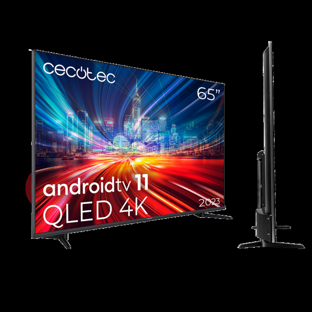Cecotec TV Cecotec V1+ Series VQU11065M+. Smart TV De 65" Televisores QLED Resolución 4K UHD Sistema Operativo Android TV Diseño Frameless MEMC Dolby Vision Y Atmos Subwoofer HDR10 Televisión QLED 65" Smart TV