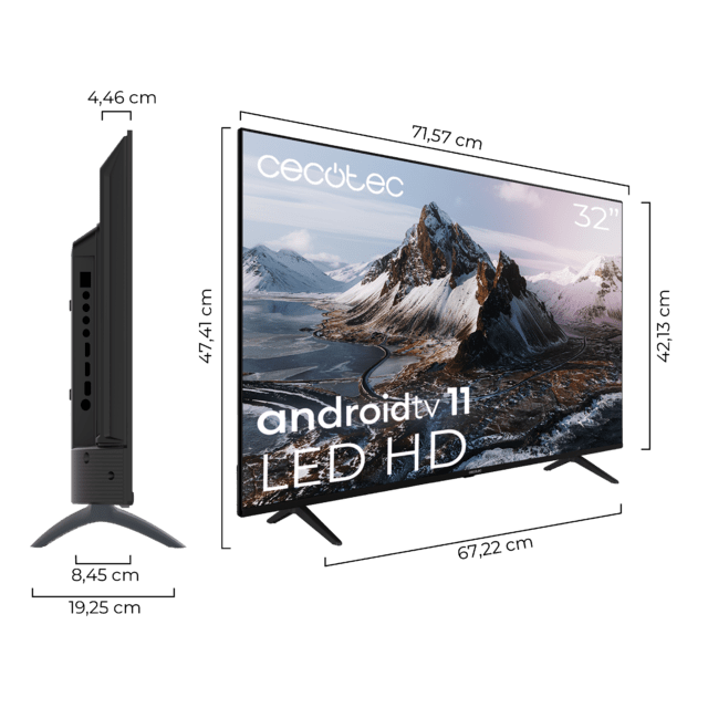Cecotec TV LED A3 Series ALH30032S Televisión LED De 32" Con Resolución HD Sistema Operativo Android TV 11 Dolby Audio Hotel Mode Google Voice Assitant Y Chromecast. Televisión LED 32" Smart TV