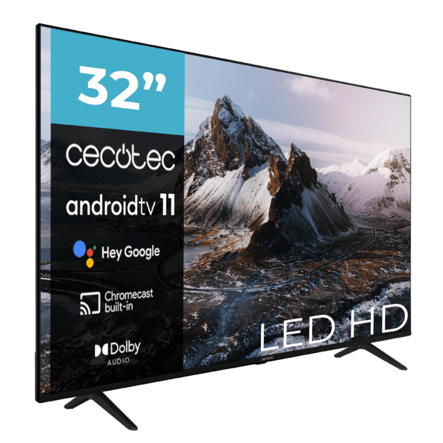 Cecotec TV LED A3 Series ALH30032S Televisión LED De 32" Con Resolución HD Sistema Operativo Android TV 11 Dolby Audio Hotel Mode Google Voice Assitant Y Chromecast. Televisión LED 32" Smart TV