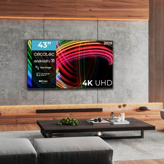 Cecotec TV LED A3 Series ALU30043 Televisión LED De 43" Con Resolución 4K UHD Sistema Operativo Android TV 11 Google Voice Assitant Y Chromecast Sistema Dolby Audio. Televisión LED 43" Smart TV
