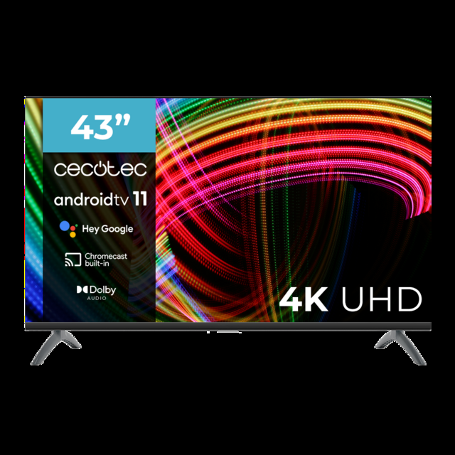 Cecotec TV LED A3 Series ALU30043 Televisión LED de 43" con resolución 4K UHD sistema operativo Android TV 11 Google Voice Assitant y Chromecast sistema Dolby Audio. Televisión LED 43" Smart TV