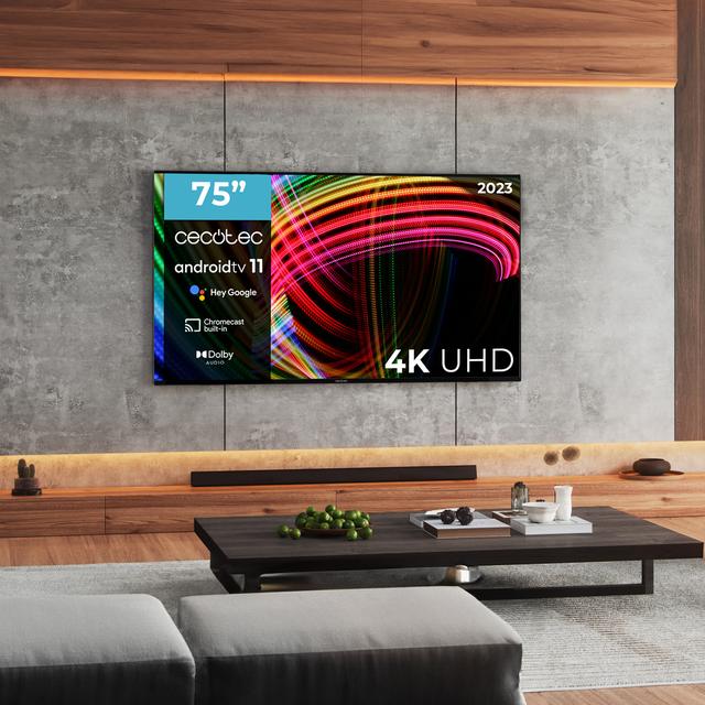 Cecotec TV LED A3 Series ALU30075 M Televisión LED De 75" Con Resolución 4K UHD Sistema Operativo Android TV 11 Google Voice Assitant Y Chromecast Sistema Dolby Vision&Atmos. Televisión LED 75" Smart TV