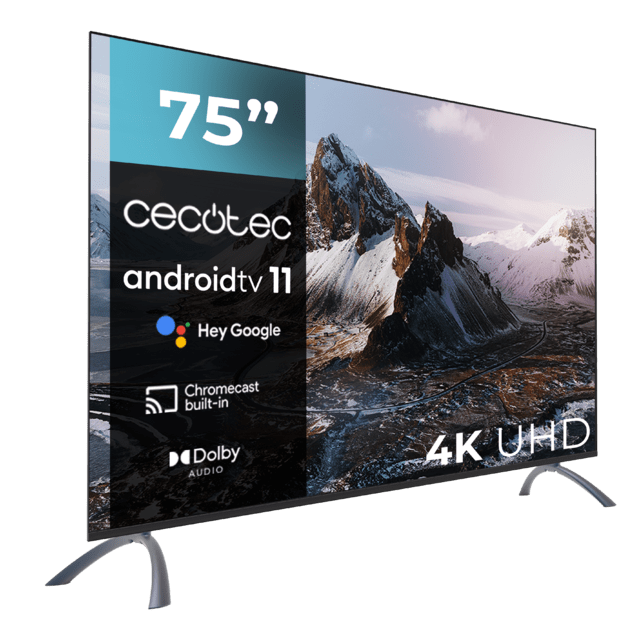 Cecotec TV LED A3 Series ALU30075S Televisión LED De 75" Con Resolución 4K UHD Sistema Operativo Android TV 11 Google Voice Assitant Y Chromecast. Televisión LED De 75" 