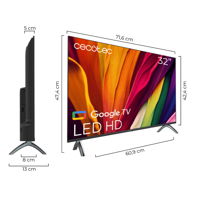 Cecotec TV LED A4 Series ALH40032 Televisión LED De 32" Con Resolución HD Sistema Operativo Google TV Dolby Audio Google Voice Assitant Y Chromecast.  Televisión LED 