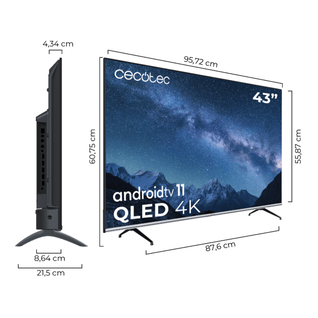 Cecotec TV QLED V2 Series VQU20043 Televisión QLED De 43" Con Resolución 4K UHD Sistema Operativo Android TV 11 Google Voice Assitant Y Chromecast Sistema Dolby Vision & Atmos. Televisores QLED