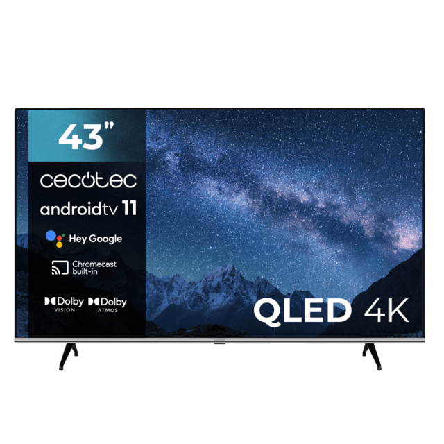 Cecotec TV QLED V2 Series VQU20043 Televisión QLED de 43" con resolución 4K UHD sistema operativo Android TV 11 Google Voice Assitant y Chromecast sistema Dolby Vision & Atmos. Televisores QLED