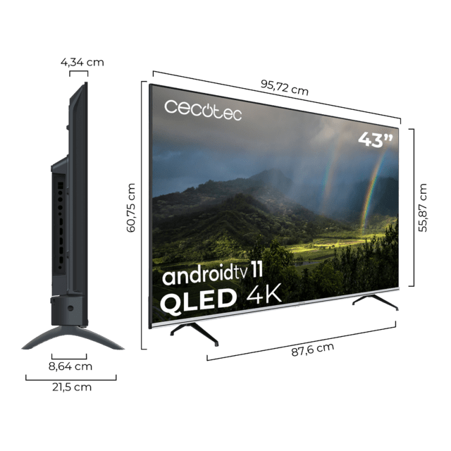 Cecotec TV QLED V2 Series VQU20043S Televisión QLED De 43" Con Resolución 4K UHD Sistema Operativo Android TV 11 Asistente De Voz De Google Y Chromecast Sistema Dolby Vision & Atmos Televisores QLED