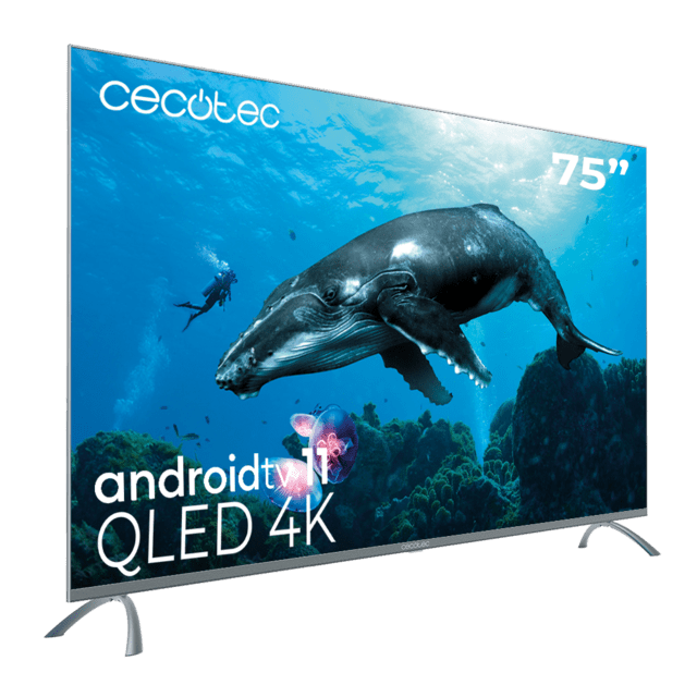 Cecotec TV QLED V2 Series VQU20075 Televisión QLED De Gran Pulgada De 75" Con Resolución 4K UHD Android TV 11 Wide Colour Gammut Dolby Vision & Atmos MEMC HDR10 HDMI 2.1 USB 3.0 CORTEX A55 Google Voice Assitant Chromecast Y Al