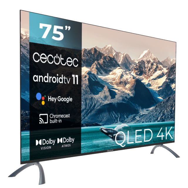 Cecotec TV QLED V2 Series VQU20075S Televisión QLED De 75" Con Resolución 4K UHD Sistema Operativo Android TV 11 Asistente De Voz De Google Y Chromecast Sistema Dolby Vision & Atmos. Televisión QLED 75" Smart TV