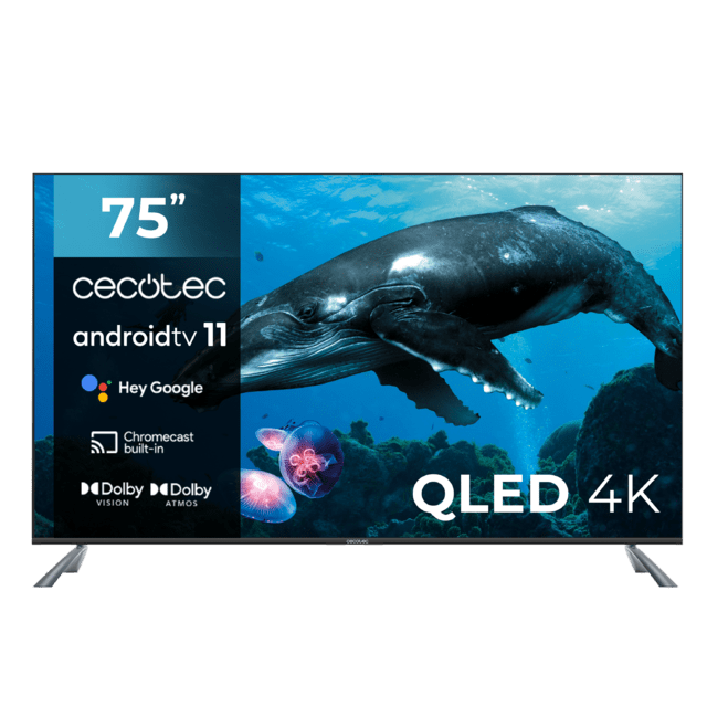 Cecotec TV QLED V2 Series VQU20075S Televisión QLED de 75" con resolución 4K UHD sistema operativo Android TV 11 Asistente de voz de Google y Chromecast sistema Dolby Vision & Atmos. Televisión QLED 75" Smart TV