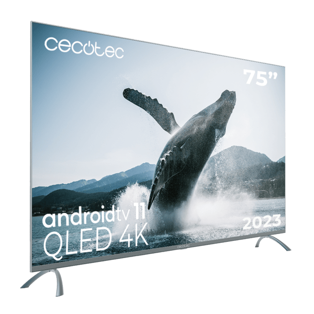 Cecotec TV QLED V3+ Series VQU30075+S Televisión QLED De Gran Pulgada Con 75" Con Resolución 4K UHD Y Android TV 11 Full Array Local Dimming 120 Hz Dolby Vision & Atmos Wide Colour Gammut HDR10 HDM 2.1 USB 3.0 CORTEX A55 Googl