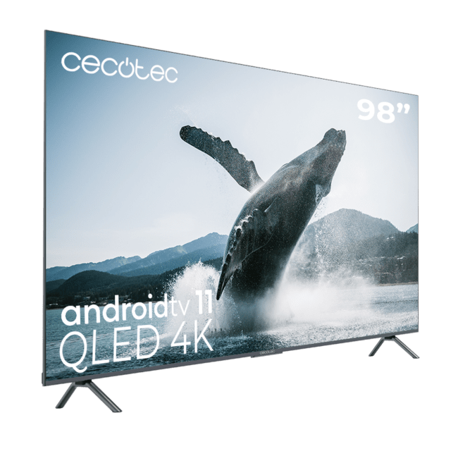 Cecotec TV QLED V3+ Series VQU30098+S Televisión QLED De Gran Pulgada Con 98" Resolución 4K UHD Y Android TV 11 Full Array Local Dimming 120 Hz Altavoces Con 60W Dolby Vision & Atmos Wide Colour Gammut HDR10 HDM 2.1 USB 3.0 CO
