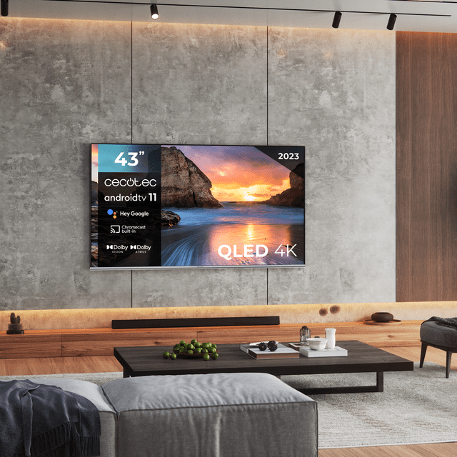 Cecotec TV V1 Series VQU10043S Televisión QLED 43” Con Resolución 4K UHD Sistema Operativo Android TV 11 Chromecast HDR10+ Google Voice Assistant Clase E. Televisión QLED 43" Smart TV