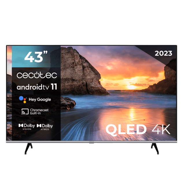 Cecotec TV V1 series VQU10043S Televisión QLED 43” con resolución 4K UHD sistema operativo Android TV 11 Chromecast HDR10+ Google Voice Assistant clase E. Televisión QLED 43" Smart TV
