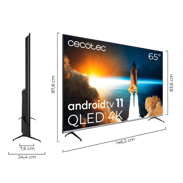Cecotec TV V1 Series VQU10065S Televisión QLED 65” Con Resolución 4K UHD Sistema Operativo Android TV 11 Chromecast HDR10+ Asistente De Voz De Google Clase E. Televisión QLED 65" Smart TV