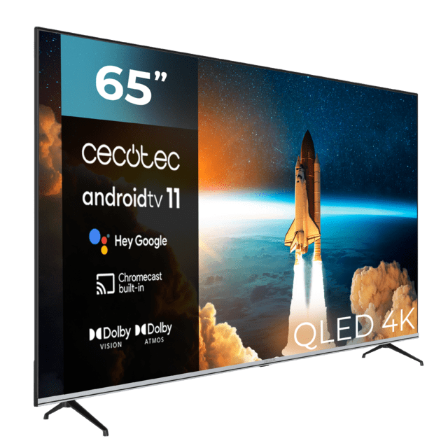 Cecotec TV V1 Series VQU10065S Televisión QLED 65” Con Resolución 4K UHD Sistema Operativo Android TV 11 Chromecast HDR10+ Asistente De Voz De Google Clase E. Televisión QLED 65" Smart TV