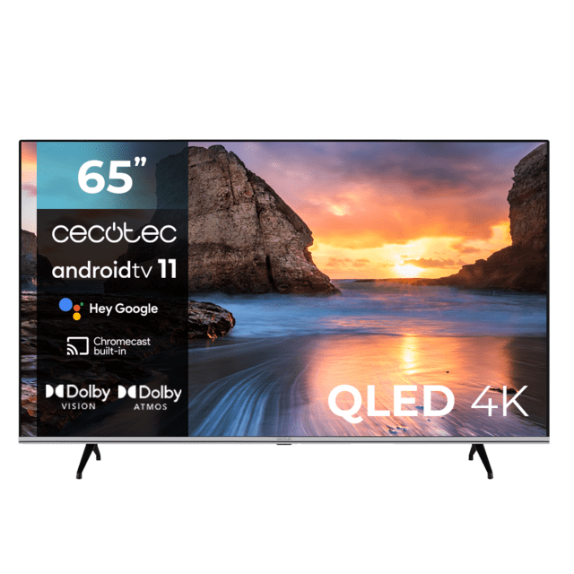 Cecotec TV V1 series VQU10065S Televisión QLED 65” con resolución 4K UHD sistema operativo Android TV 11 Chromecast HDR10+ Asistente de voz de Google clase E. Televisión QLED 65" Smart TV