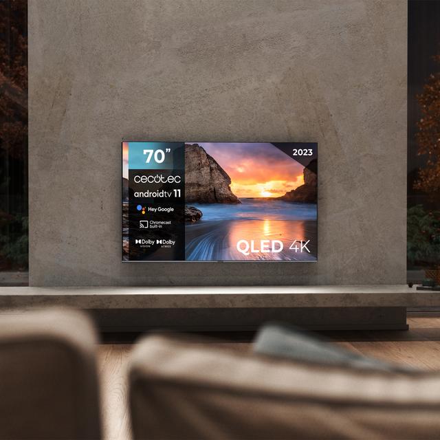 Cecotec TV V1+ Series VQU11070+ M Televisión QLED 70” Con Resolución 4K UHD Sistema Operativo Android TV 11 Subwoofers Chromecast HDR10+ Google Voice Assistant Clase E. Televisión QLED 70" Smart TV