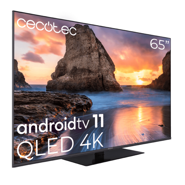 Cecotec TV V1Z+ Series VQU11065Z+ Televisión QLED 65” Con Resolución 4K UHD Sistema Operativo Android TV 11 Subwoofers Chromecast HDR10+ Google Voice Assistant Clase E. Televisión QLED 65" Smart TV