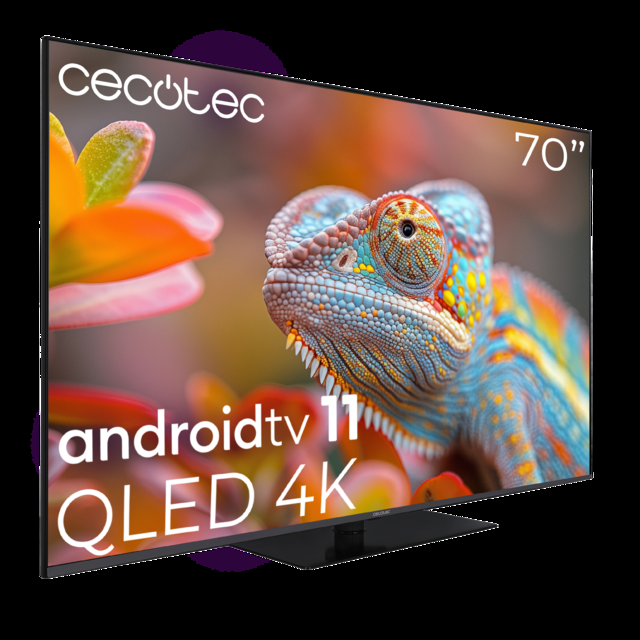 Cecotec TV V1Z+ Series VQU11070Z+ Televisión QLED 70” Con Resolución 4K UHD Sistema Operativo Android TV 11 Subwoofers Chromecast HDR10+ Google Voice Assistant Clase E. Televisión QLED 70” 