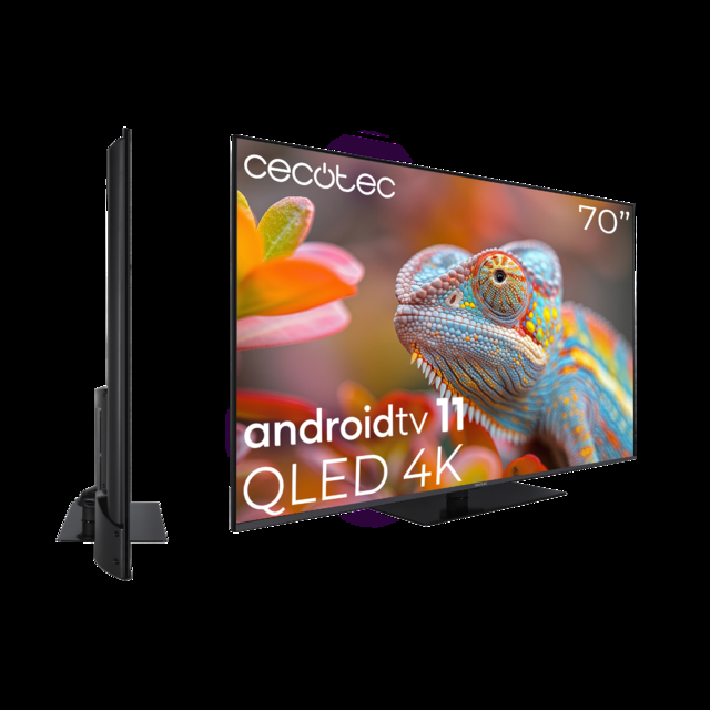 Cecotec TV V1Z+ Series VQU11070Z+ Televisión QLED 70” Con Resolución 4K UHD Sistema Operativo Android TV 11 Subwoofers Chromecast HDR10+ Google Voice Assistant Clase E. Televisión QLED 70” 
