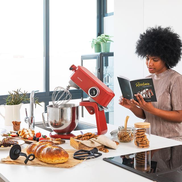 Cecotec Twist&Fusion 4000 Luxury Red. Batidora Amasadora De 800 W Cuerpo De Aluminio Fundido Motor DC 8 Velocidades Luz LED Bol De Acero Inoxidable De 5 2 L Batidora Amasadora