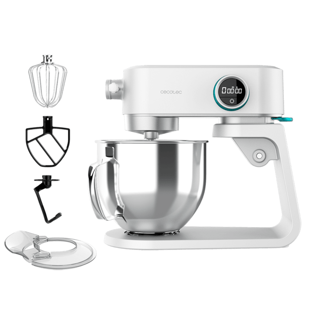 Cecotec Twist&Fusion 4000 Luxury White. Batidora Amasadora de 800 W Cuerpo de Aluminio fundido Motor DC 8 velocidades Luz LED Bol de Acero Inoxidable de 5 2 L Batidora amasadora