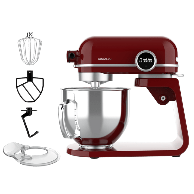 Cecotec Twist&Fusion 4500 - Batidora Amasadora (800 W Cuerpo de Aluminio fundido Motor DC 8 velocidades Luz LED Bol de Acero Inoxidable de 5.2 L) Rojo Batidora amasadora