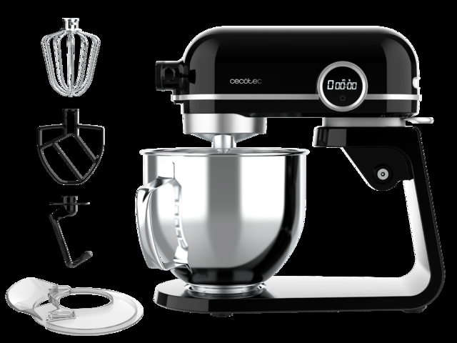 Cecotec Twist&Fusion 4500 Luxury Black. Batidora Amasadora de 800 W Cuerpo de Aluminio fundido Motor DC 8 velocidades Luz LED Bol de Acero Inoxidable de 5 2 L Batidora amasadora