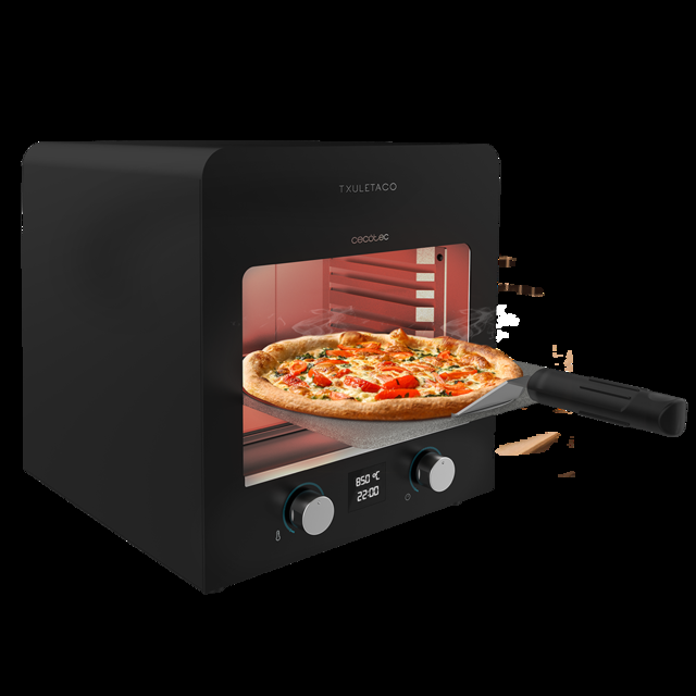 Cecotec Txuletaco 8000 Inferno. Horno Para Asado 2200W Parrilla De Hierro Fundido Piedra Y Bandeja Para Pizzas 2 Bandejas Recogegrasas Temperatura Hasta 850º Termómetro Digital De Cocina Incluido Parrilla Eléctrica De Alta Te