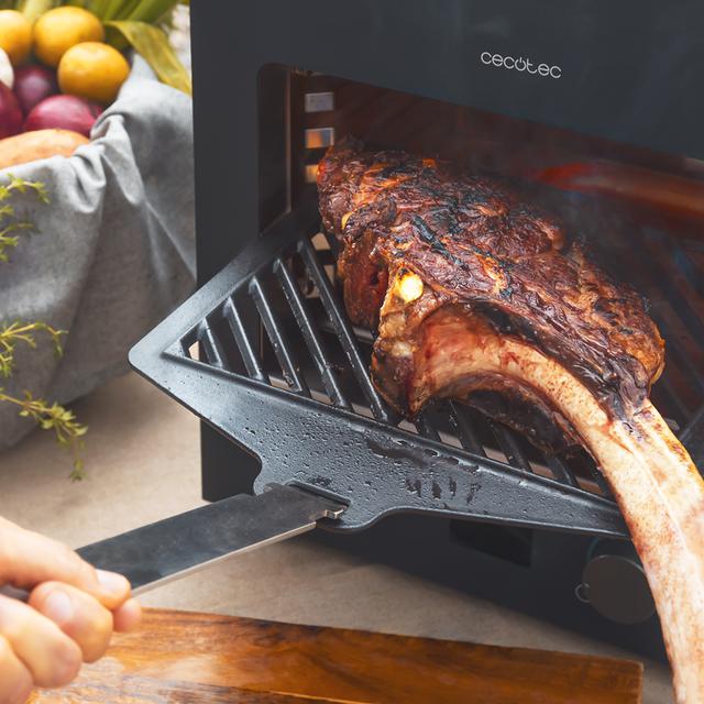 Cecotec Txuletaco 8000 Inferno. Horno Para Asado 2200W Parrilla De Hierro Fundido Piedra Y Bandeja Para Pizzas 2 Bandejas Recogegrasas Temperatura Hasta 850º Termómetro Digital De Cocina Incluido Parrilla Eléctrica De Alta Te