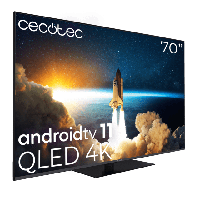 Cecotec V1+ Series VQU11070Z+S TV QLED 4K De 70" Smart TV Android 11 Puerto HDMI 2.1 4K Con ALLM Dolby Vision Dolby Atmos 2 Mandos SubWoofer DTS Virtual X + DTS X Vesa 400x200 Chromecast Miracast Compatible Google Voice Assistan