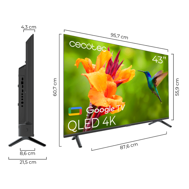 Cecotec V4 Series VQU40043 Televisión QLED De 43" Con Resolución 4K UHD Sistema Operativo Google TV Dolby Vision&Atmos Wide Color Gammut VRR HDMI 2.1 USB 3.0 HDR10 16 Gb ROM Google Voice Assitant Y Chromecast. Televisión QLED