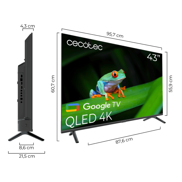 Cecotec V4 Series VQU40043S Televisión QLED De 43" Con Resolución 4K UHD Sistema Operativo Google TV Dolby Vision&Atmos Wide Color Gammut VRR HDMI 2.1 USB 3.0 HDR10 16 Gb ROM Google Voice Assitant Y Chromecast.  Televisión Q