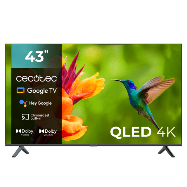 Cecotec V4 series VQU40043S Televisión QLED de 43" con resolución 4K UHD sistema operativo Google TV Dolby Vision&Atmos Wide Color Gammut VRR HDMI 2.1 USB 3.0 HDR10 16 Gb ROM Google Voice Assitant y Chromecast.  Televisión Q