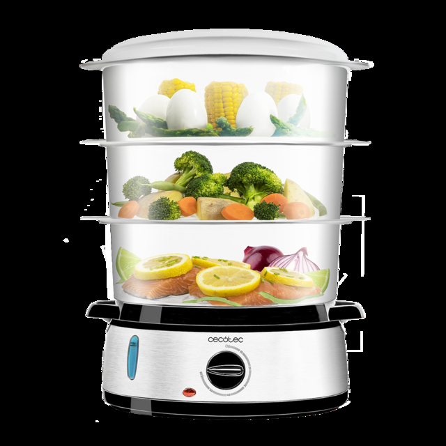 Cecotec Vapovita 3000 INOX Vaporera eléctrica con 800 W 3 recipientes Independientes Cuenco para Preparar arroz Soportes para cocer Huevos Temporizador 60 Minutos. 2 entradas Laterales de Agua. Vaporera eléctrica  