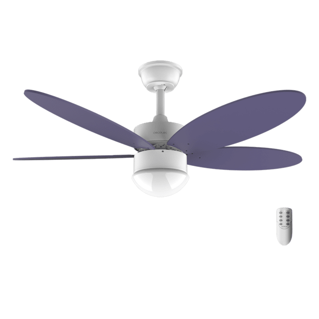 Cecotec Ventilador de techo EnergySilence Aero 4260 Purple Ventilador de techo de 40 W con motor DC y 42” con luz LED mando a distancia temporizador 6 velocidades y 5 aspas reversibles. Ventilador de techo
